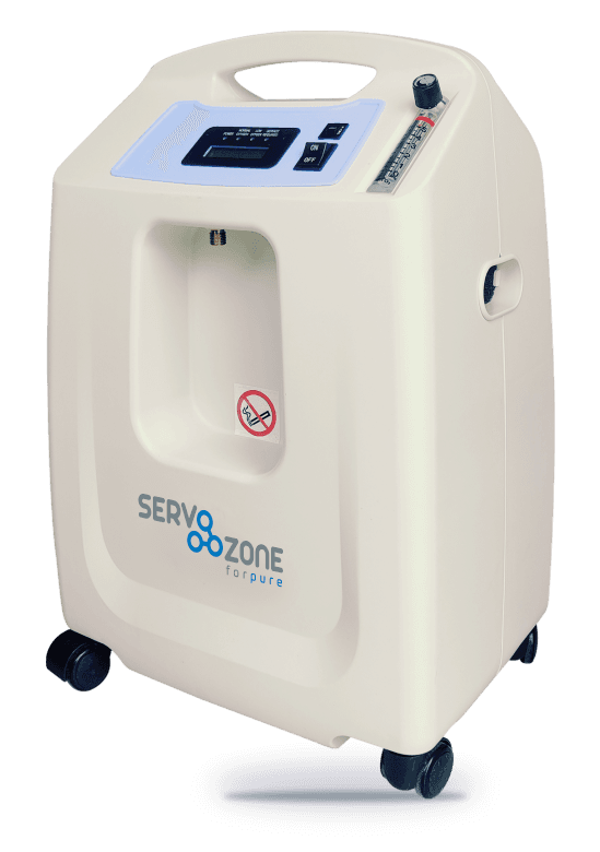 Oxy oxygen concentrator, white body on castors